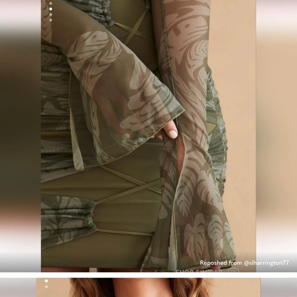 Oh Polly Olive Green Lace-Up Mini Dress - Picture 5 of 12